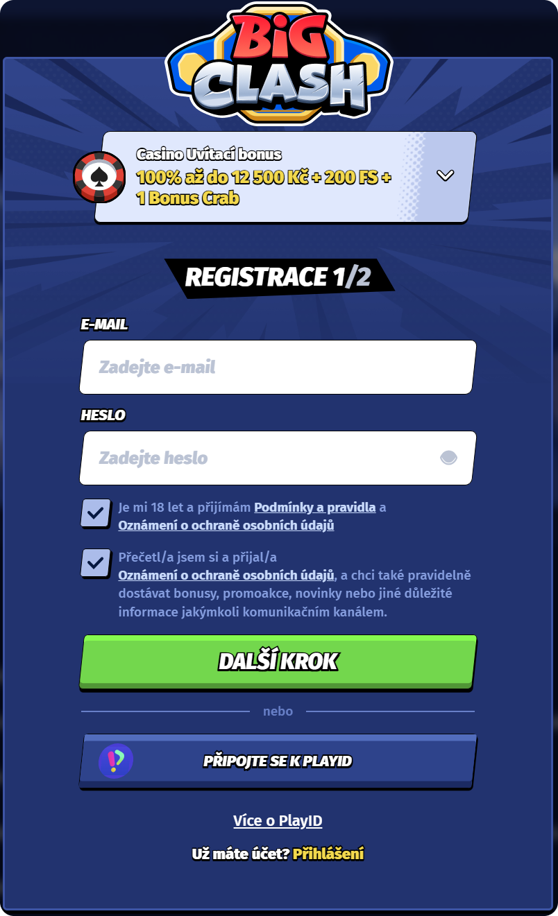 Registrace BigClash Online Casino